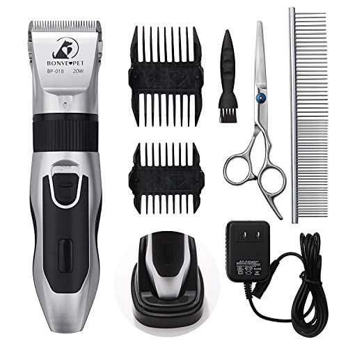 Dog Grooming Clippers , Cordless Quiet Pet Hair Clippers Trimmer Rechargeable with Stainless Steel Blades Dog Comb Shears Best Professional Hair